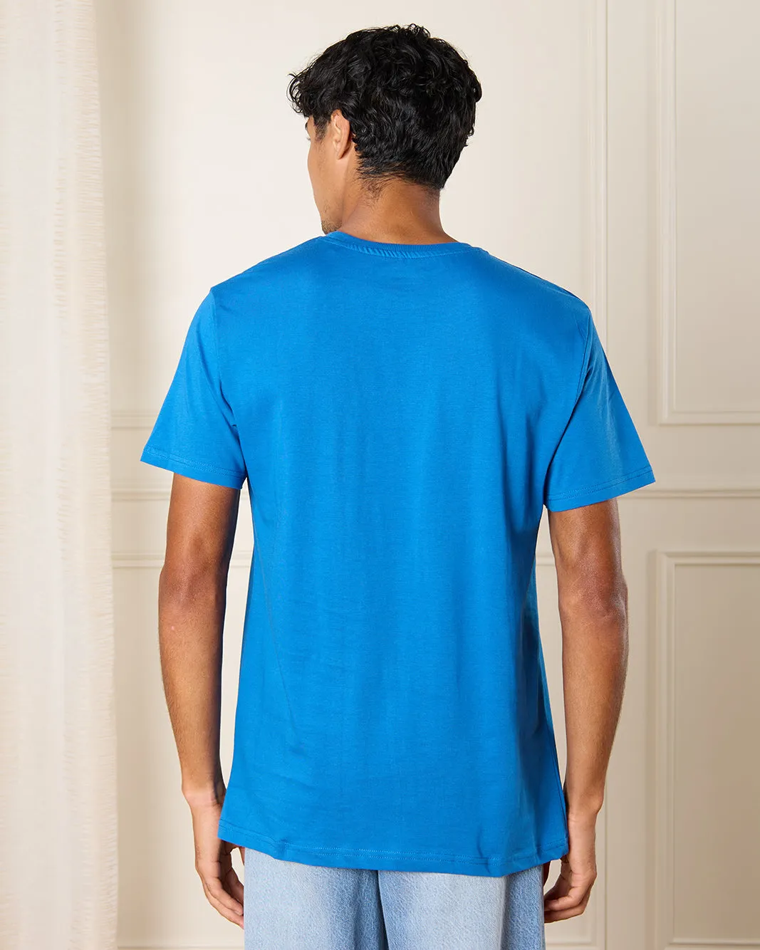 Men Blue Basic Solid T-Shirt sold by Redtag product image thumbnail 3