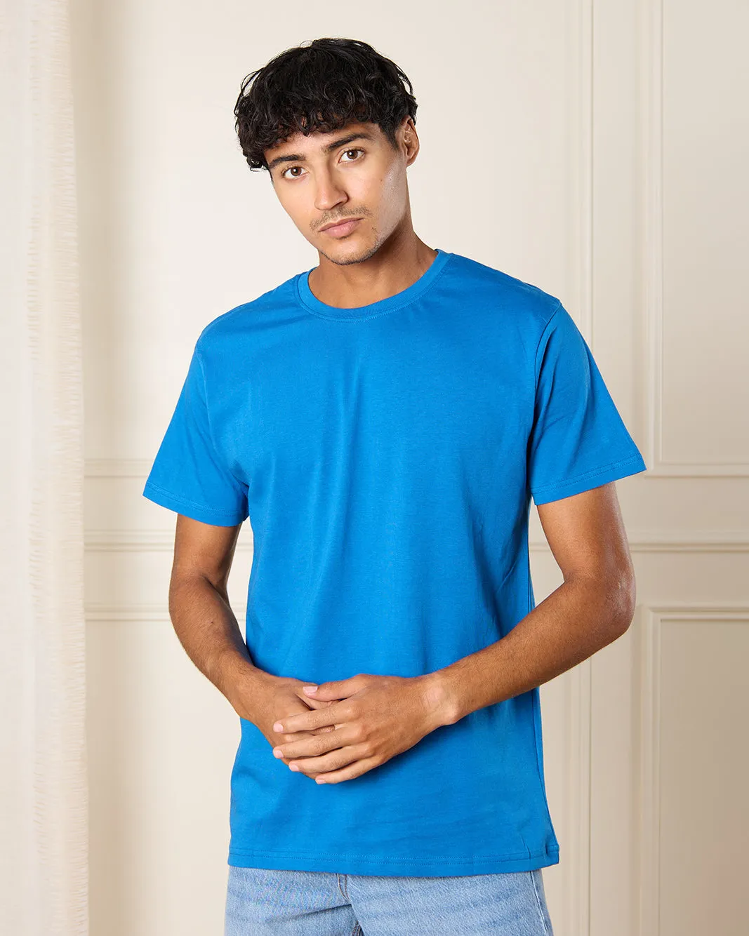 Men Blue Basic Solid T-Shirt sold by Redtag