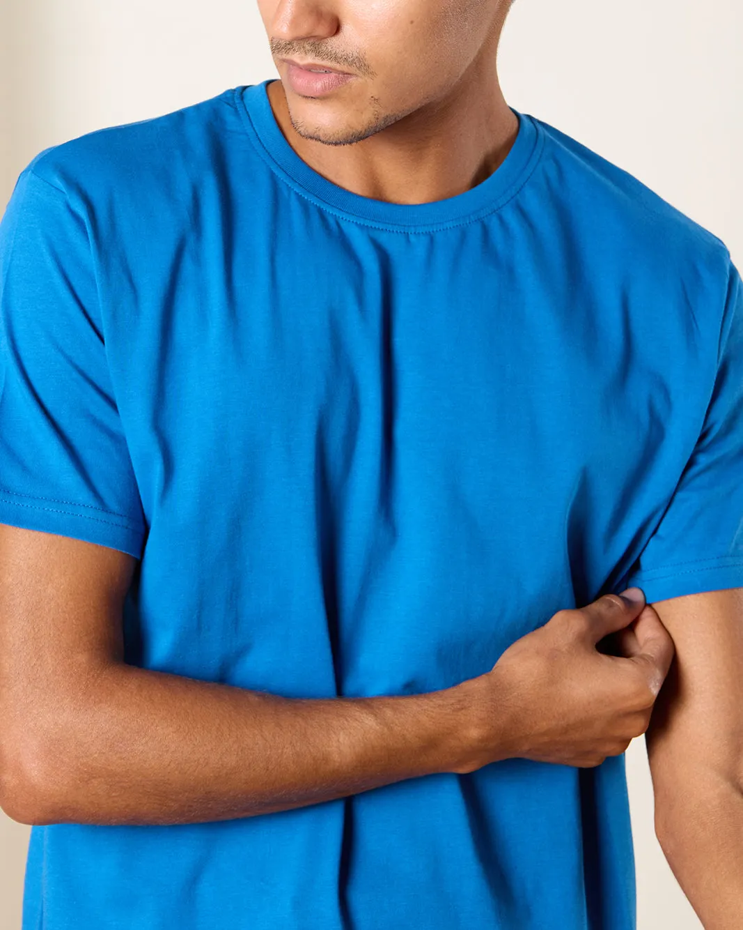 Men Blue Basic Solid T-Shirt sold by Redtag product image thumbnail 4