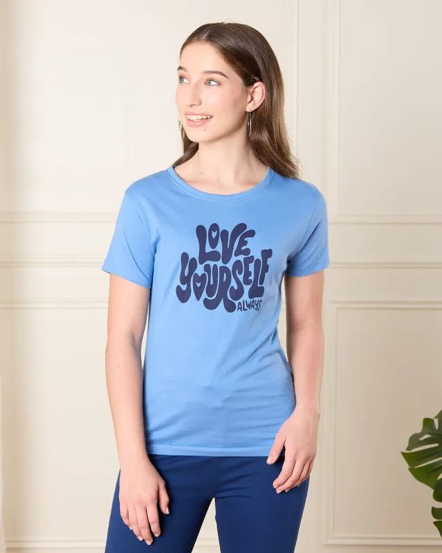 Senior Girls Blue Love Yourself T-Shirt sold by Redtag