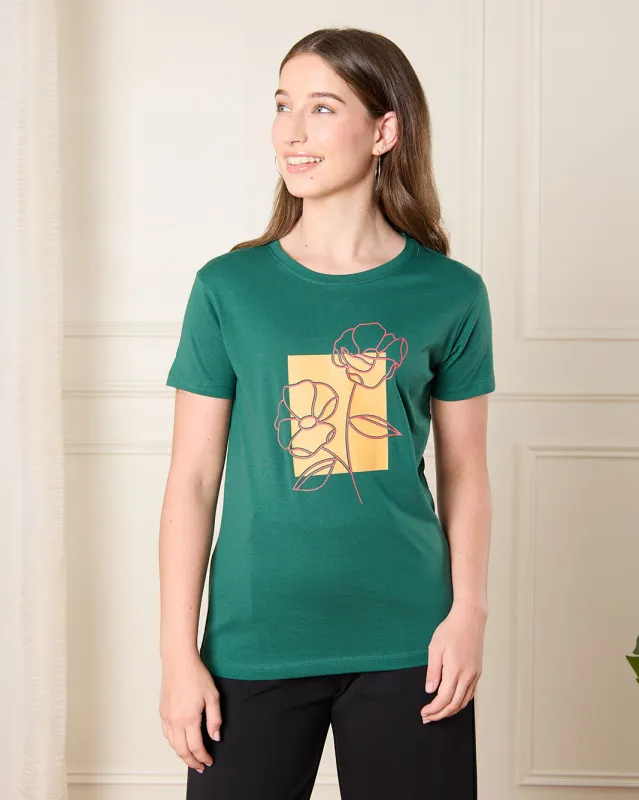 Senior Girls Green Printed T-Shirt sold by Redtag