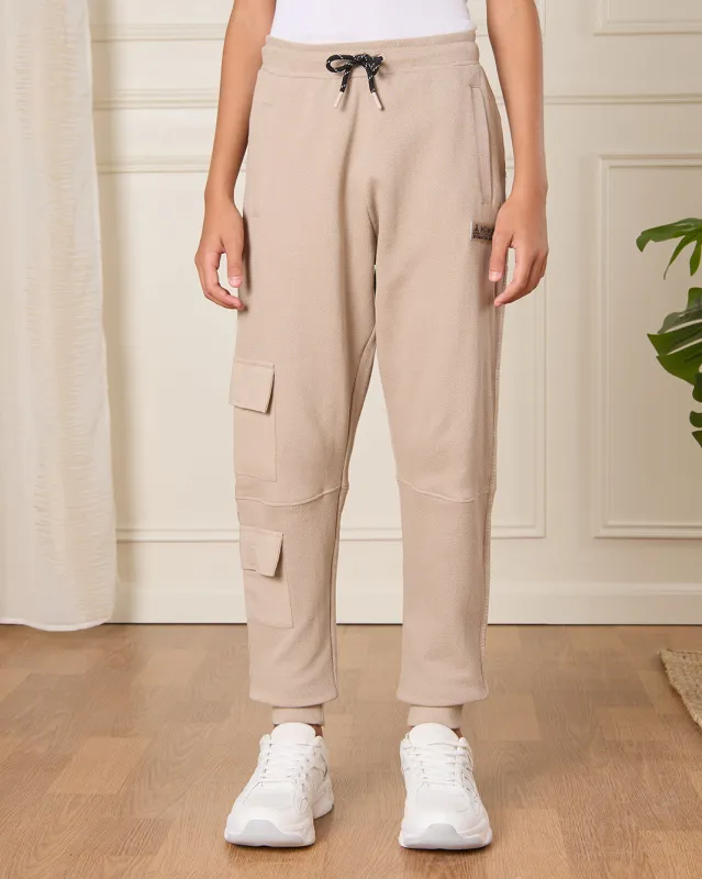 Senior Boys Beige Pique Track Pants sold by Redtag