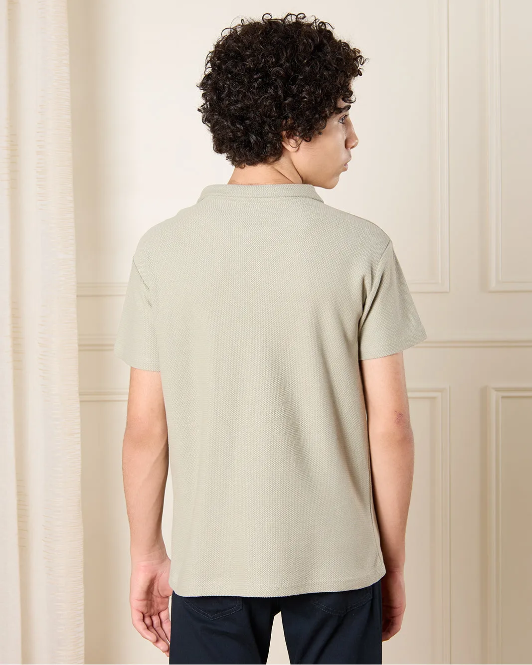 Senior Boys Olive Zipper Polo T-Shirt sold by Redtag product image thumbnail 3