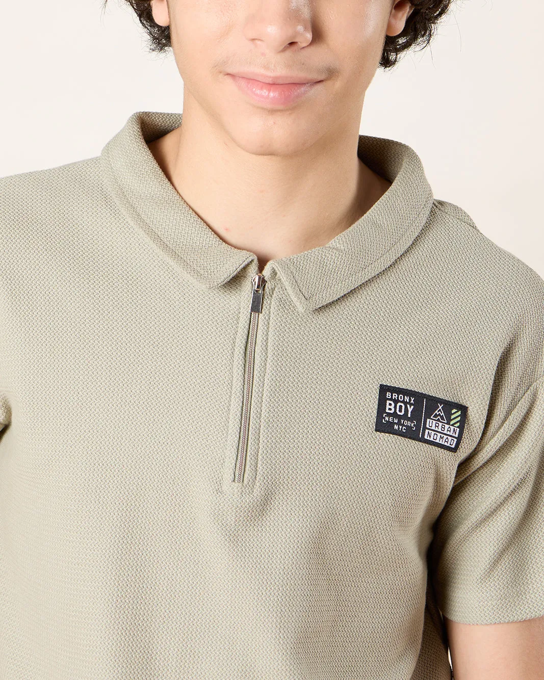 Senior Boys Olive Zipper Polo T-Shirt sold by Redtag product image thumbnail 4