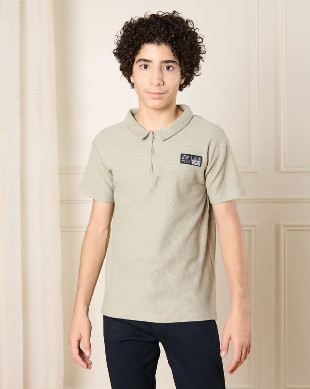 Senior Boys Olive Zipper Polo T-Shirt sold by Redtag