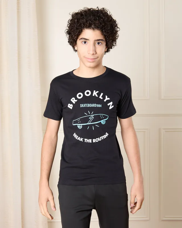 Senior Boys Black Brooklyn Print T-Shirt sold by Redtag