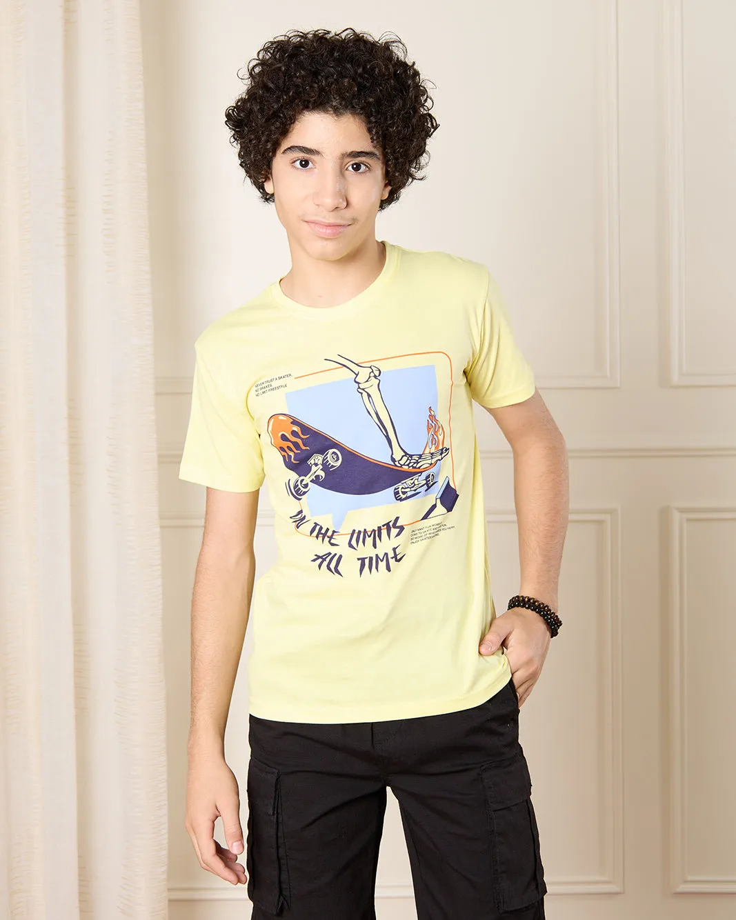 Senior Boys Yellow Skate Print T-Shirt sold by Redtag