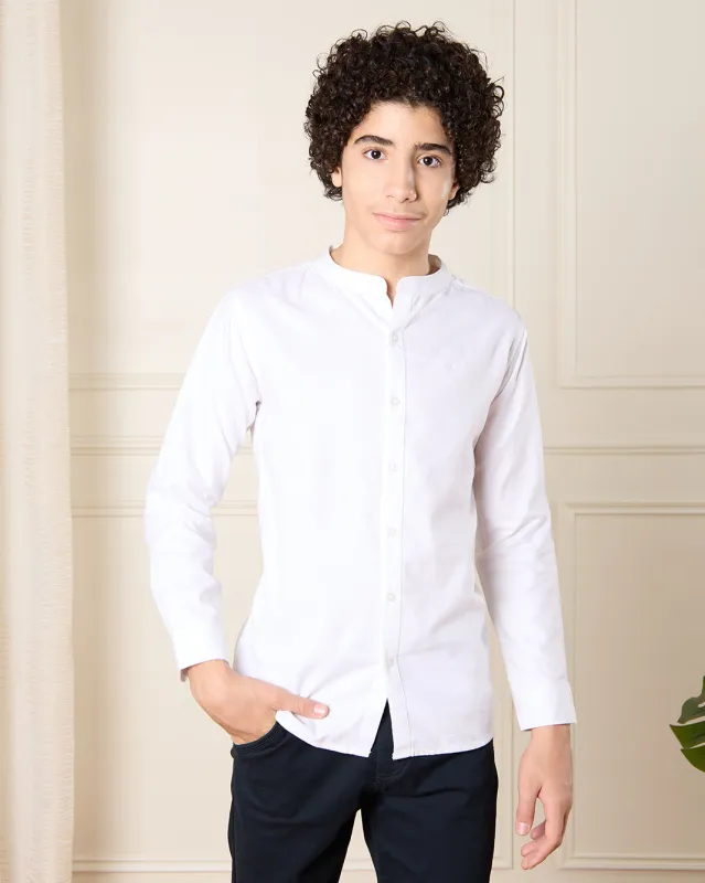 Senior Boys White Mandarin Collar Shirt sold by Redtag