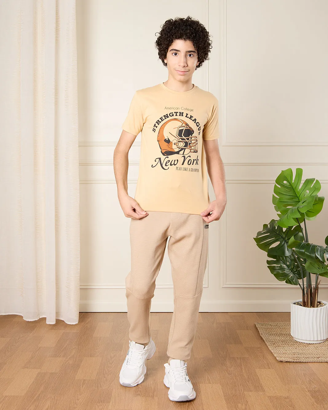 Senior Boys Beige Ottoman Track Pants sold by Redtag product image thumbnail 2