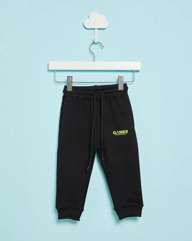 Infant Boys Black Printed Track Pants sold by Redtag