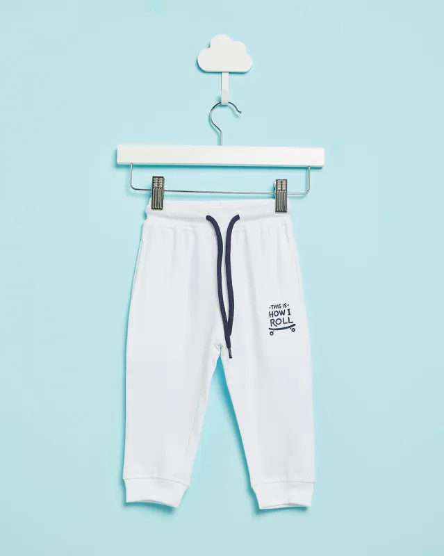 Infant Boys White Printed Track Pants sold by Redtag
