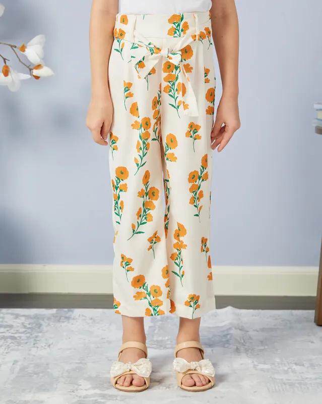 Girls White Printed  Casual Trouser sold by Redtag