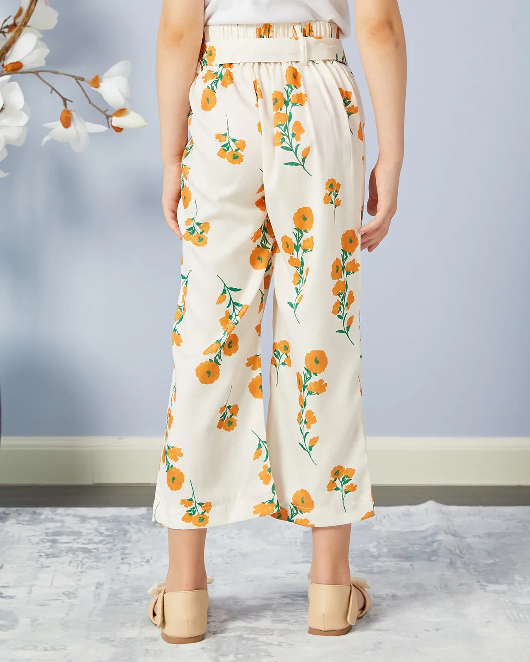 Girls White Printed Casual Trouser sold by Redtag product image thumbnail 3