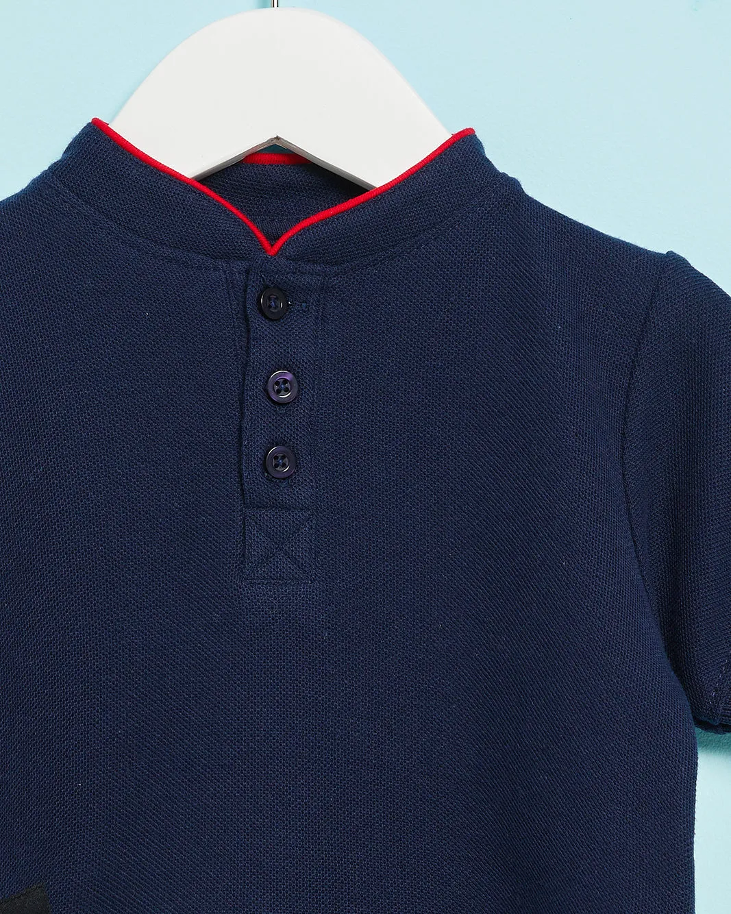 Infant Boys Navy Basic Mandarin Collared Shirt sold by Redtag product image thumbnail 2