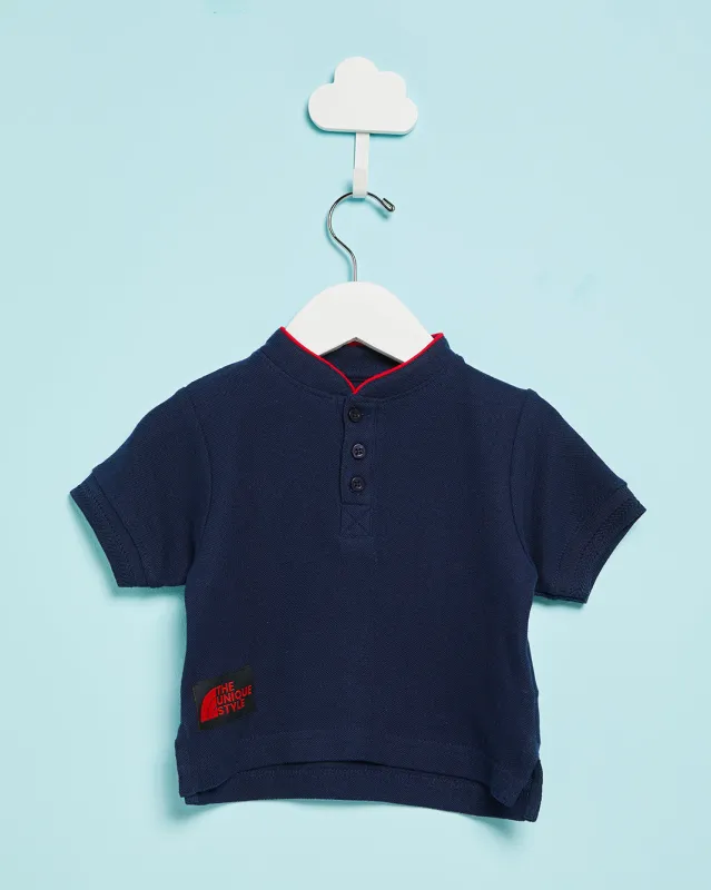 Infant Boys Navy Basic Mandarin Collared Shirt sold by Redtag