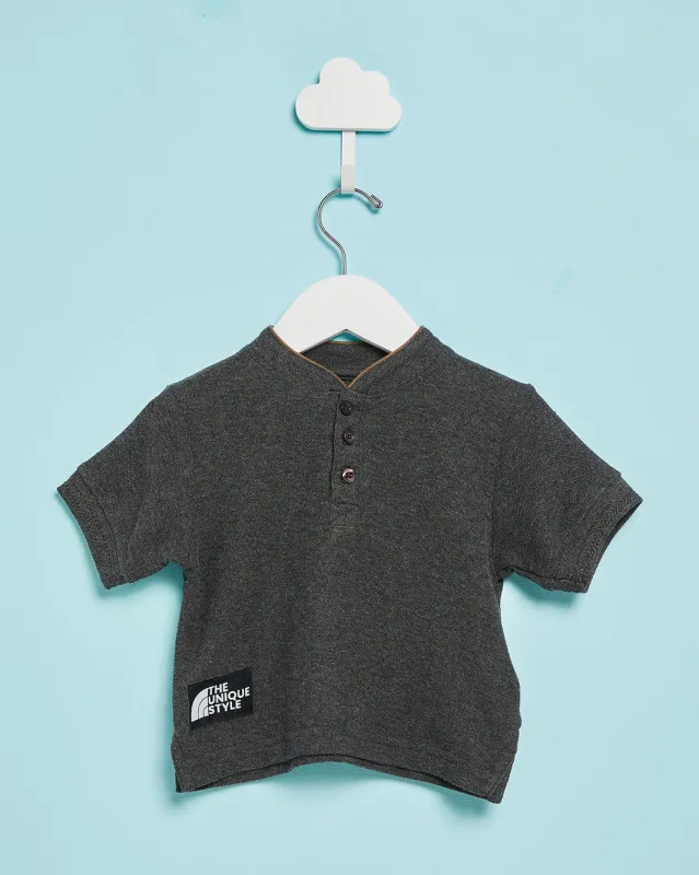 Infant Boys Charcoal Basic Mandarin Collared Shirt sold by Redtag