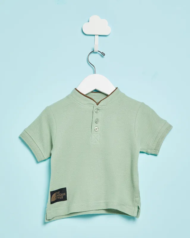 Infant Boys Green Basic Mandarin Collared Shirt sold by Redtag