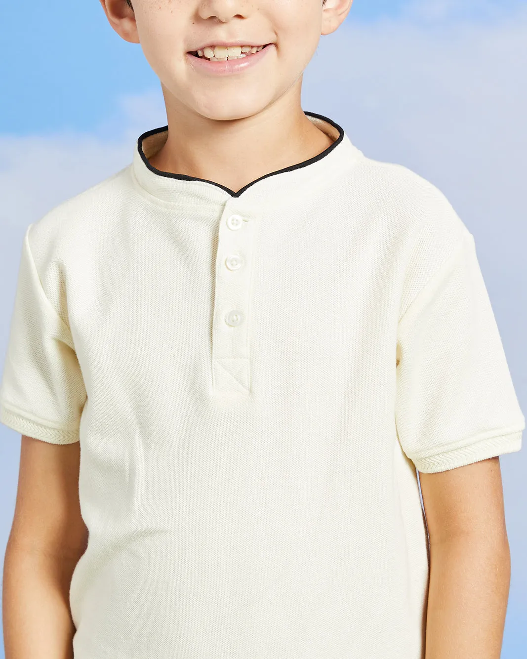 Boys Cream Mandarin Collared Polo Shirt sold by Redtag product image thumbnail 4