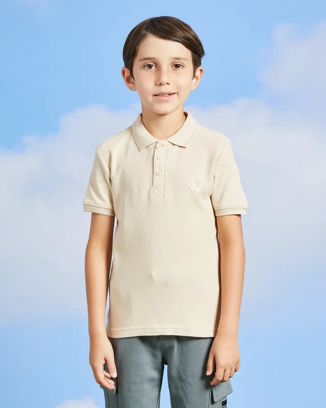 Boys Beige Embroidery Basic Polo Shirt sold by Redtag