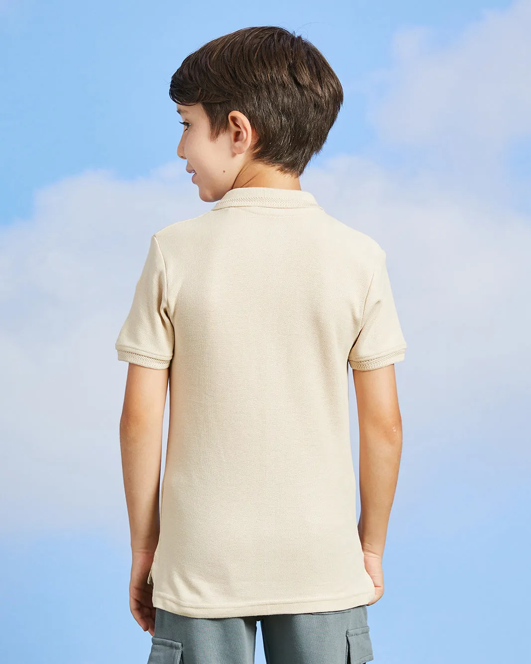 Boys Beige Embroidery Basic Polo Shirt sold by Redtag product image thumbnail 3