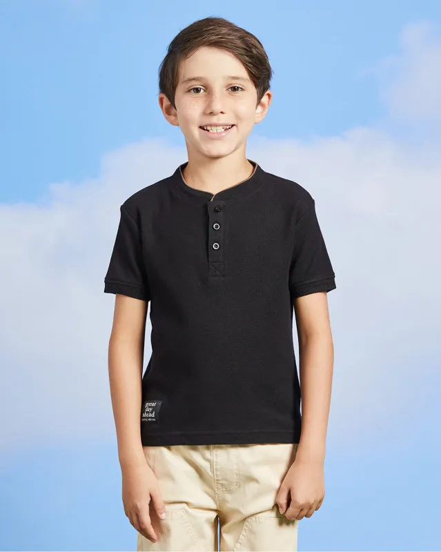 Boys Black Embroidery Basic Polo Shirt sold by Redtag