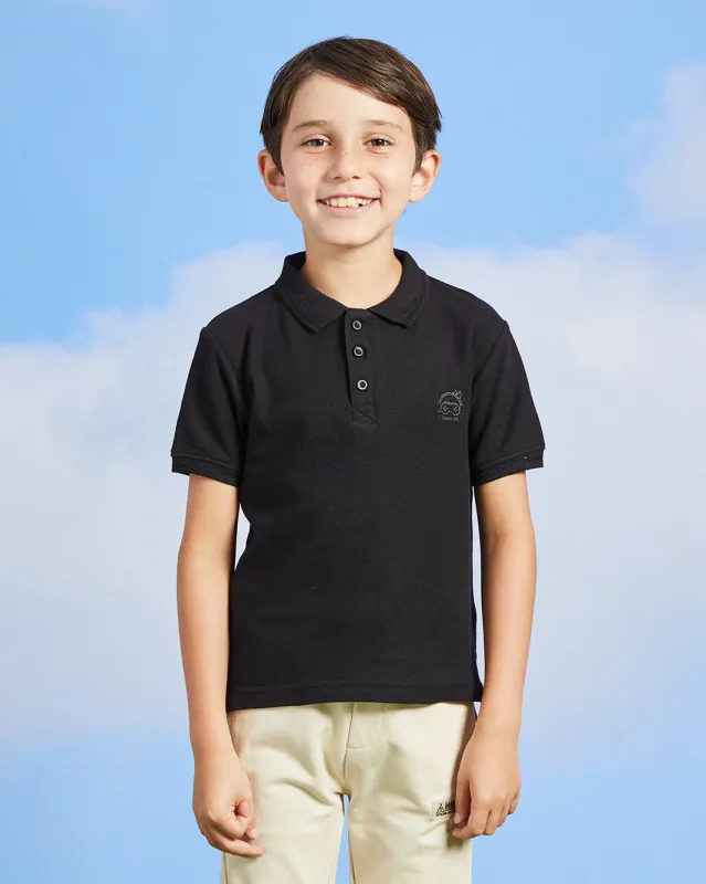 Boys Black Embroidered Polo Shirt sold by Redtag
