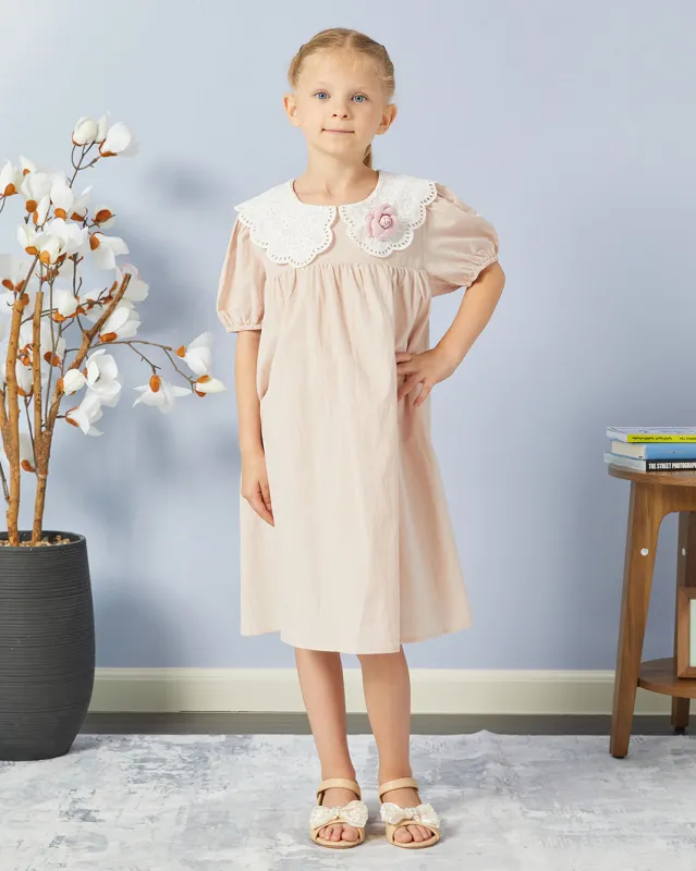 Girls Beige Short Sleeved Dress sold by Redtag