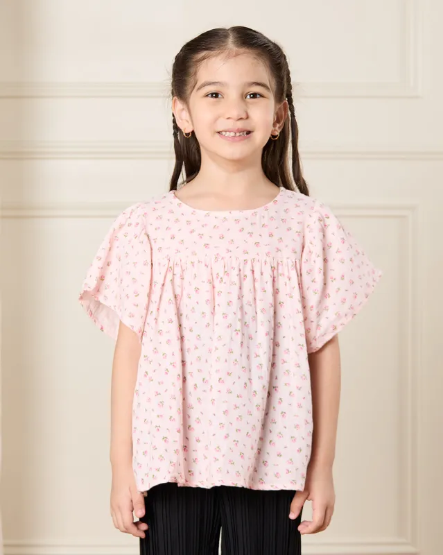 Girls Beige Floral Print Top sold by Redtag