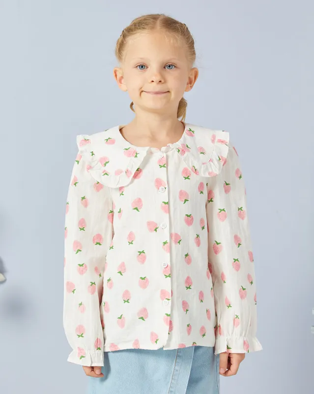 Girls White Strawberry Print Top sold by Redtag