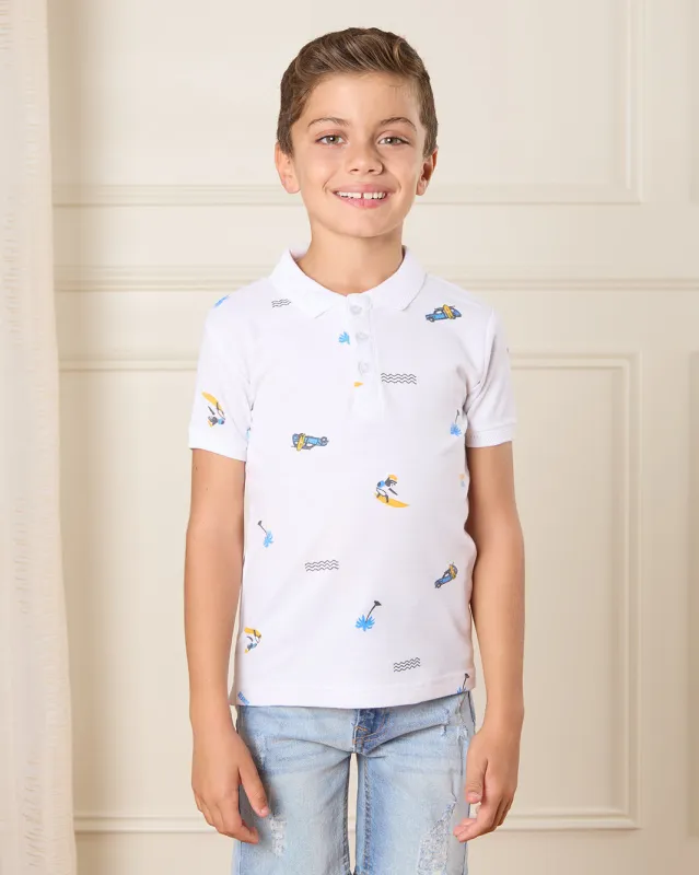 Boys White Printed Polo Shirt sold by Redtag