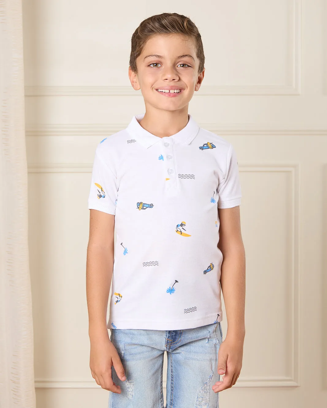 Boys White Printed Polo Shirt sold by Redtag