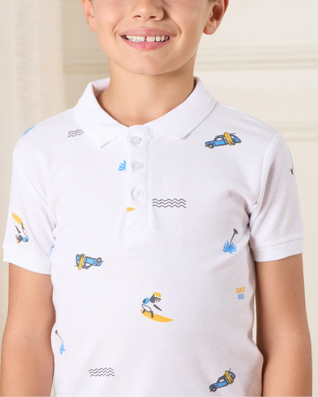 Boys White Printed Polo Shirt sold by Redtag product image thumbnail 4