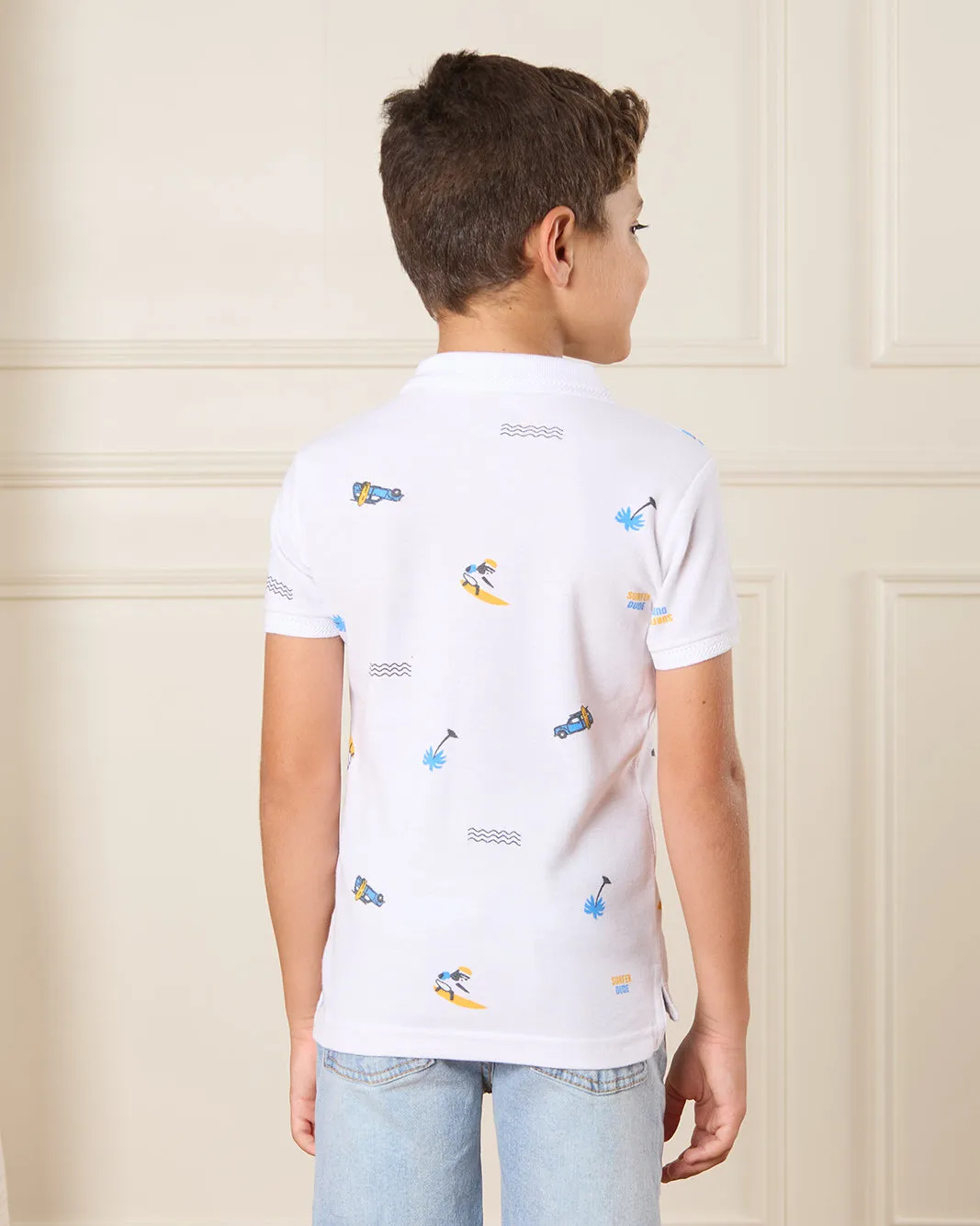 Boys White Printed Polo Shirt sold by Redtag product image thumbnail 3
