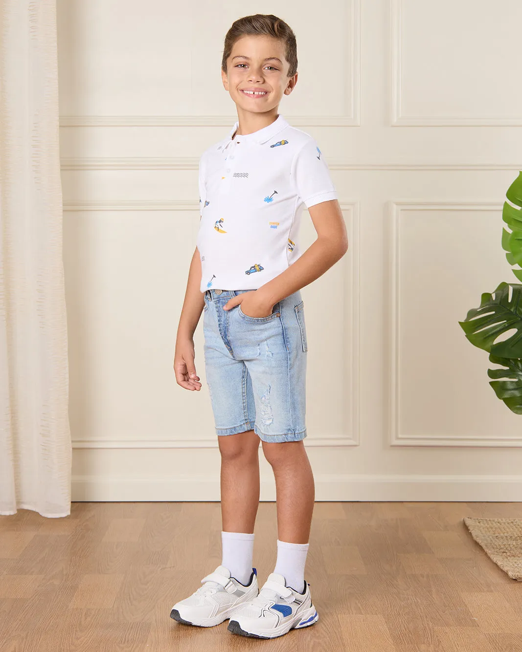 Boys White Printed Polo Shirt sold by Redtag product image thumbnail 2
