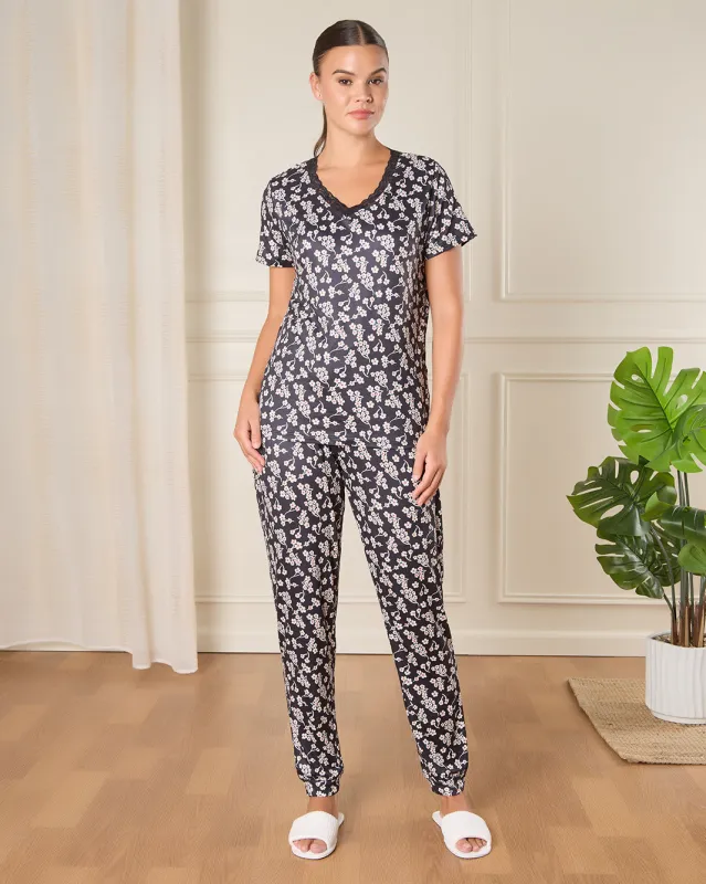 Women Black Printed Pajama Set (2 Piece) sold by Redtag