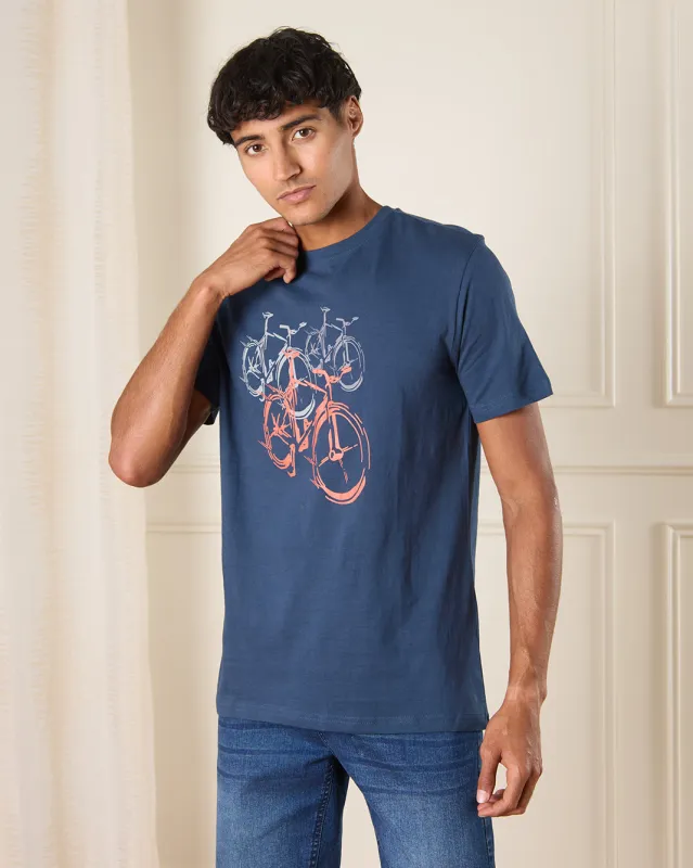 Men Navy Bicycle Print T-Shirt sold by Redtag