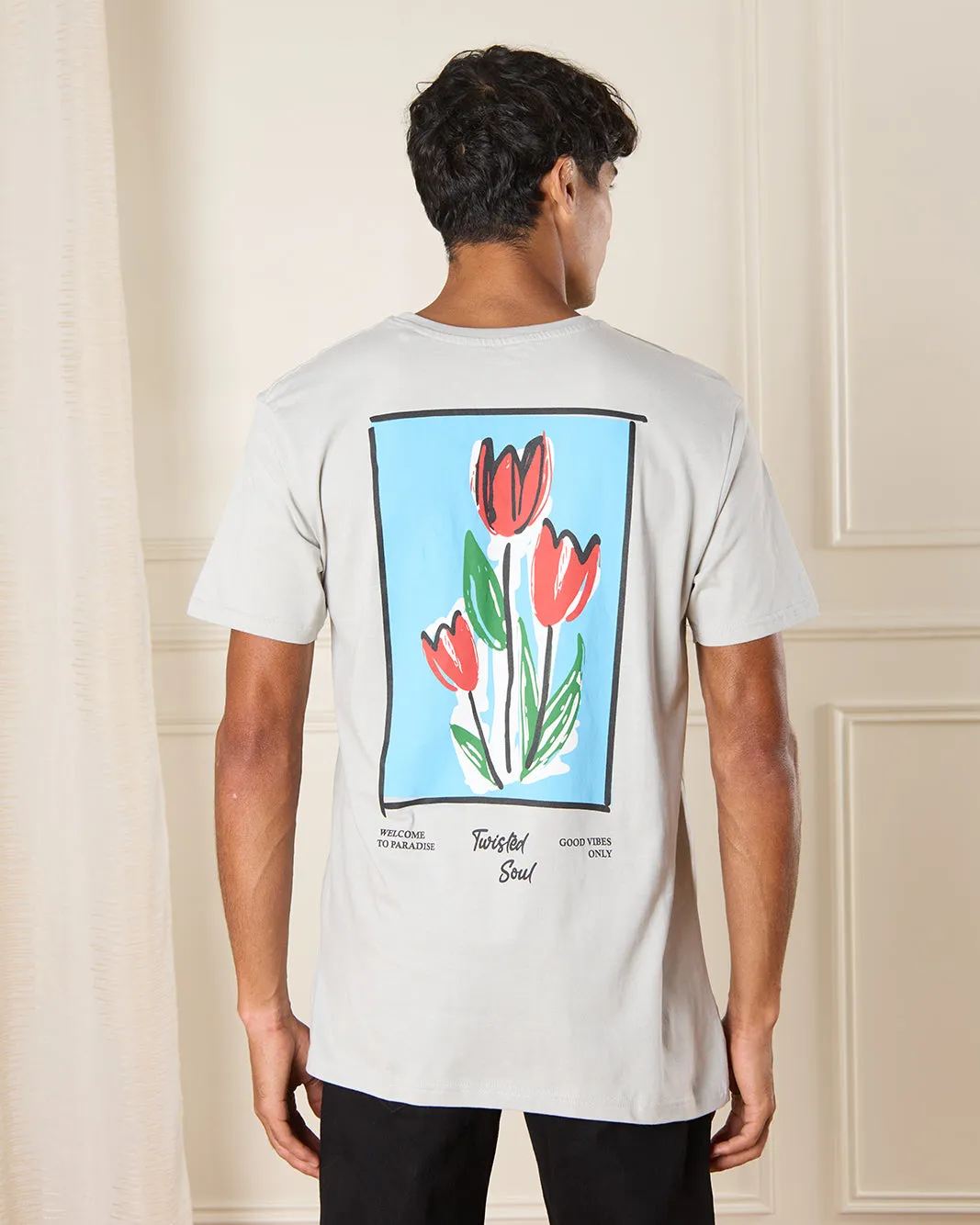 Men Grey Back Print T-Shirt sold by Redtag product image thumbnail 3