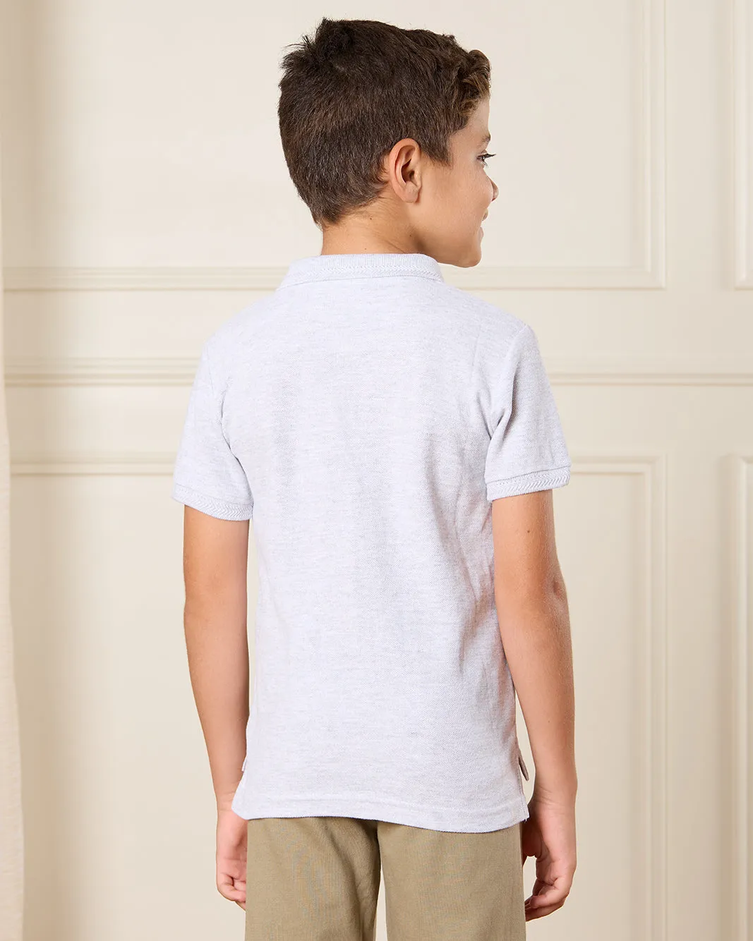 Boys Grey Jacquard Polo Collar Shirt sold by Redtag product image thumbnail 3