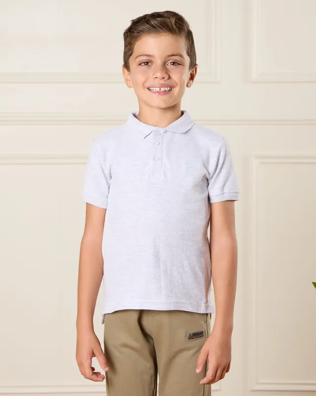 Boys Grey Jacquard Polo Collar Shirt sold by Redtag