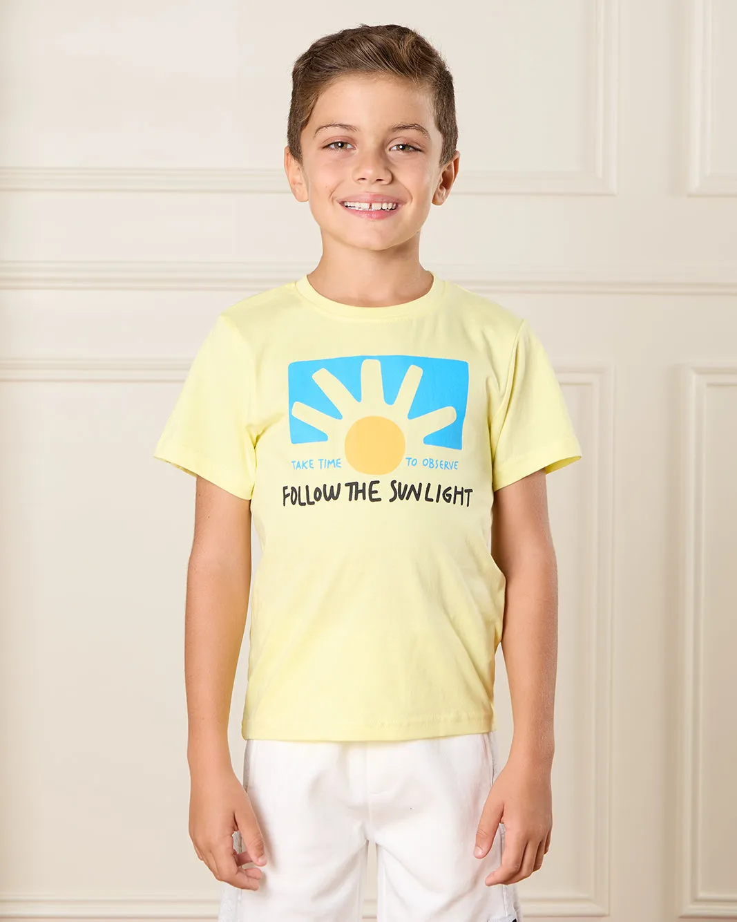 Boys Yellow Sunlight Print T-Shirt sold by Redtag