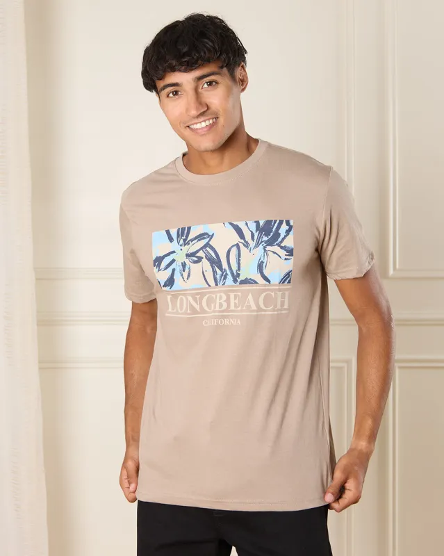 Men Beige Printed T-Shirt sold by Redtag