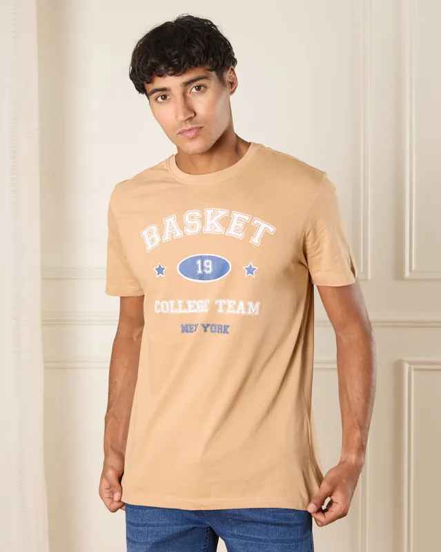 Men Beige Graphic T-Shirt sold by Redtag