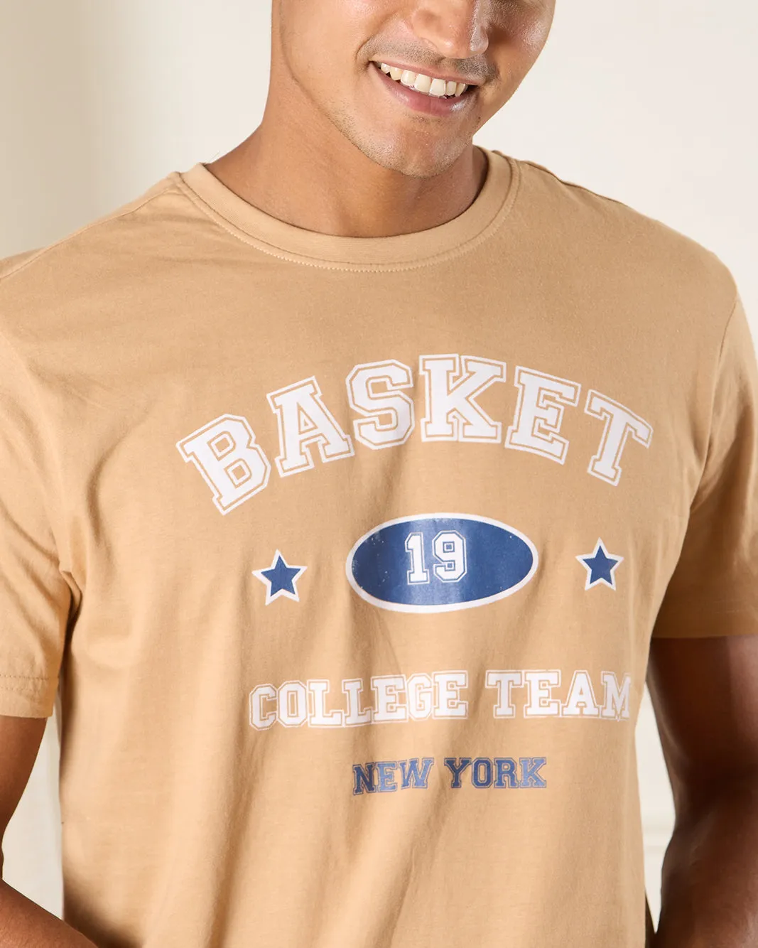 Men Beige Graphic T-Shirt sold by Redtag product image thumbnail 4