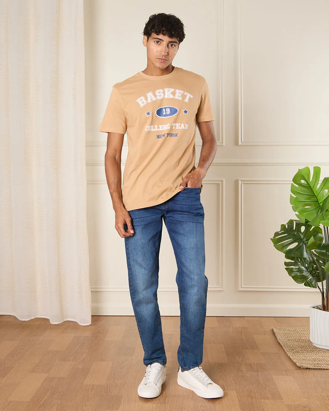 Men Beige Graphic T-Shirt sold by Redtag product image thumbnail 2