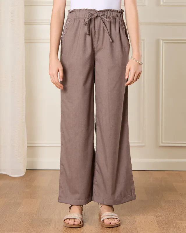 Senior Girls Taupe Wide Leg Trousers sold by Redtag