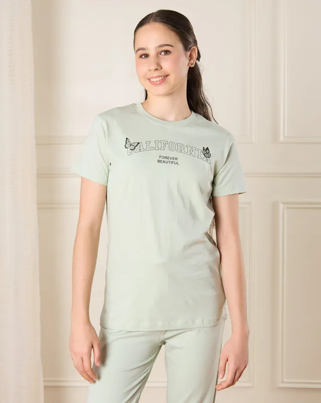 Senior Girls Green Printed T-Shirt sold by Redtag