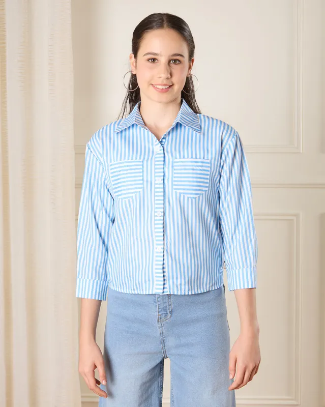 Senior Girls Blue Striped Top sold by Redtag