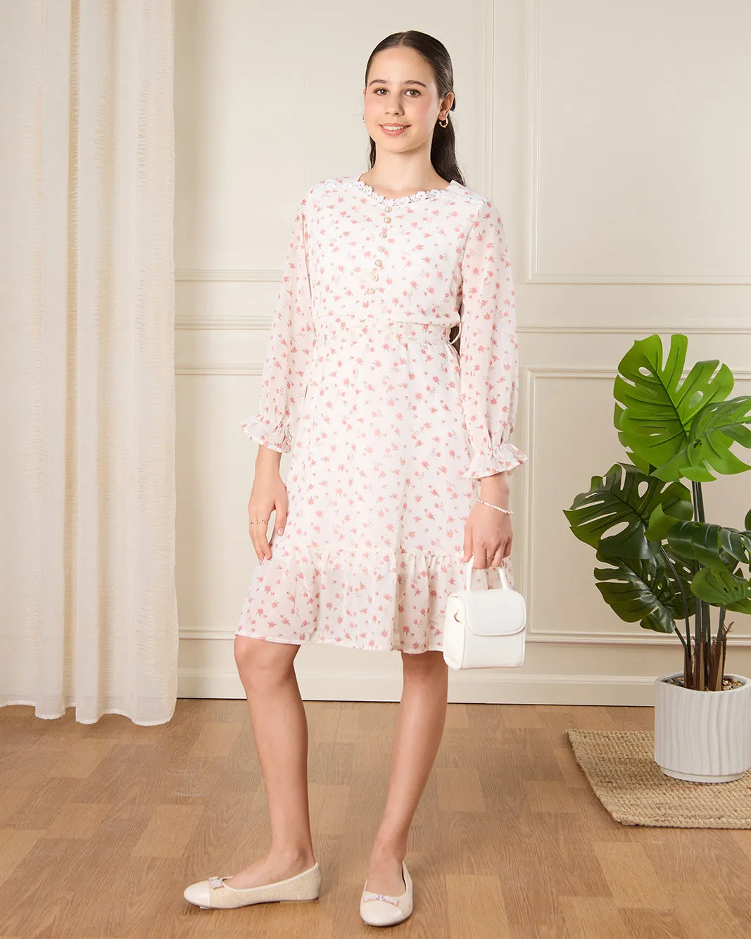 Senior Girls White Floral Dress sold by Redtag product image thumbnail 2
