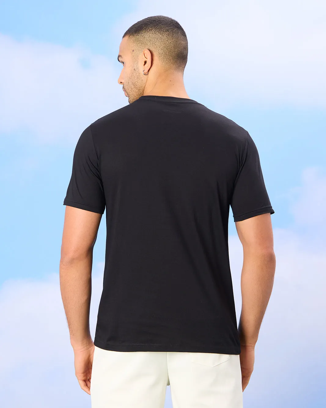 Men Black Solid T-shirt sold by Redtag product image thumbnail 3