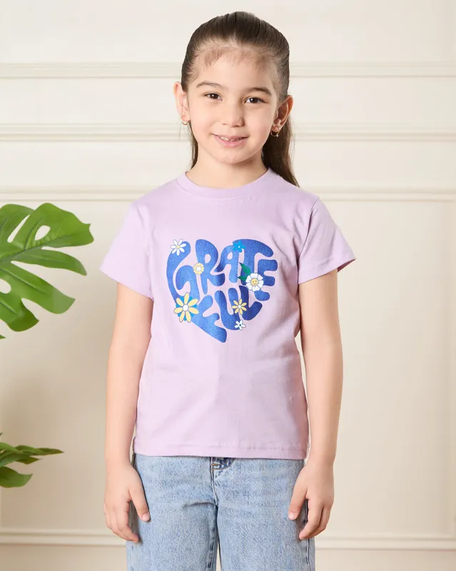 Girls Lilac Heart Print T-Shirt sold by Redtag